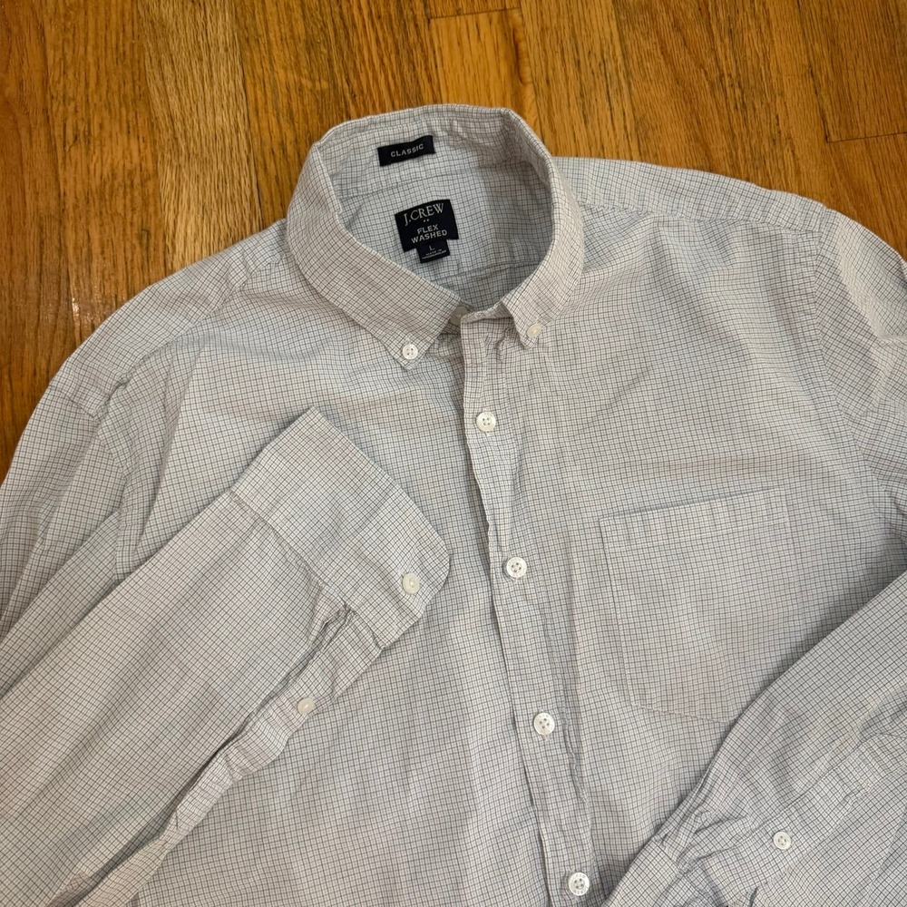 J. Crew Flex Wash Shirt Mens Large Long Sleeve Button Down Gingham Plaid Preppy